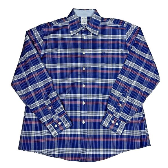 Brooks Brothers Men's L Regent Fit Non-Iron Blue Plaid Cotton Business Casual - Picture 2 of 12